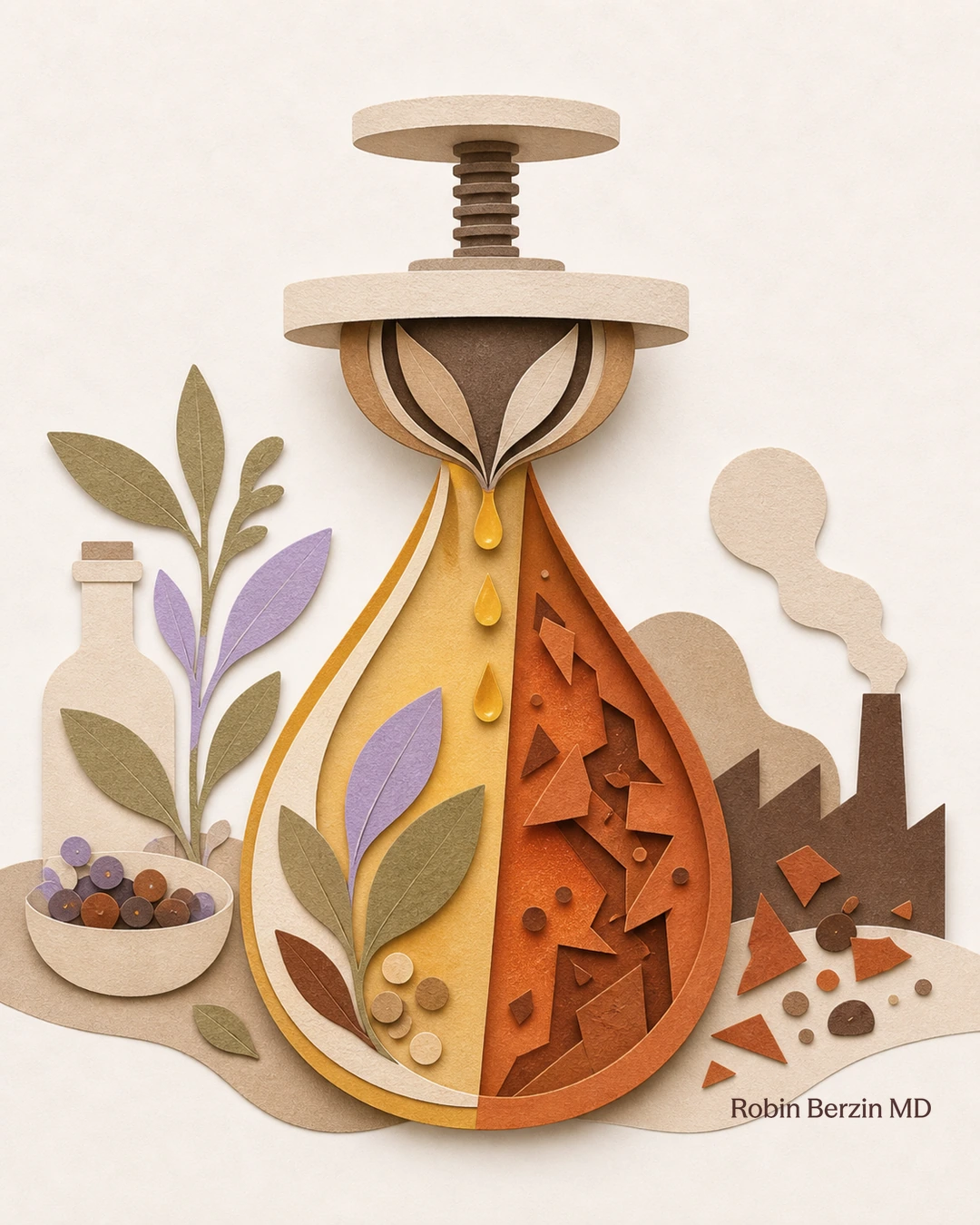 Are seed oils toxic to your health? editorial cut-paper collage illustration