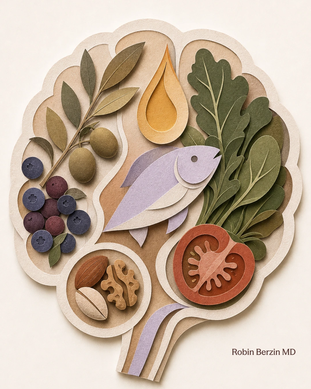 The best diet for brain health? editorial cut-paper collage illustration